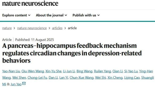 清华大学最新研究揭示胰腺-海马反馈机制调控抑郁相关行为的昼夜节律变化(图1)